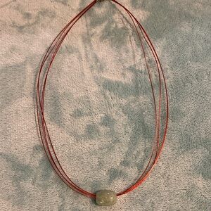 Elegant Red Multi-Strand Necklace with Green Jade